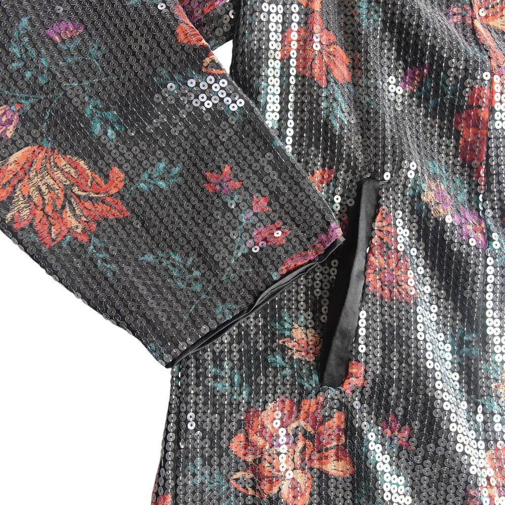Torrid Black Floral Sequin Duster Jacket Kimono 2XL Date Night Glam - Picture 6 of 15